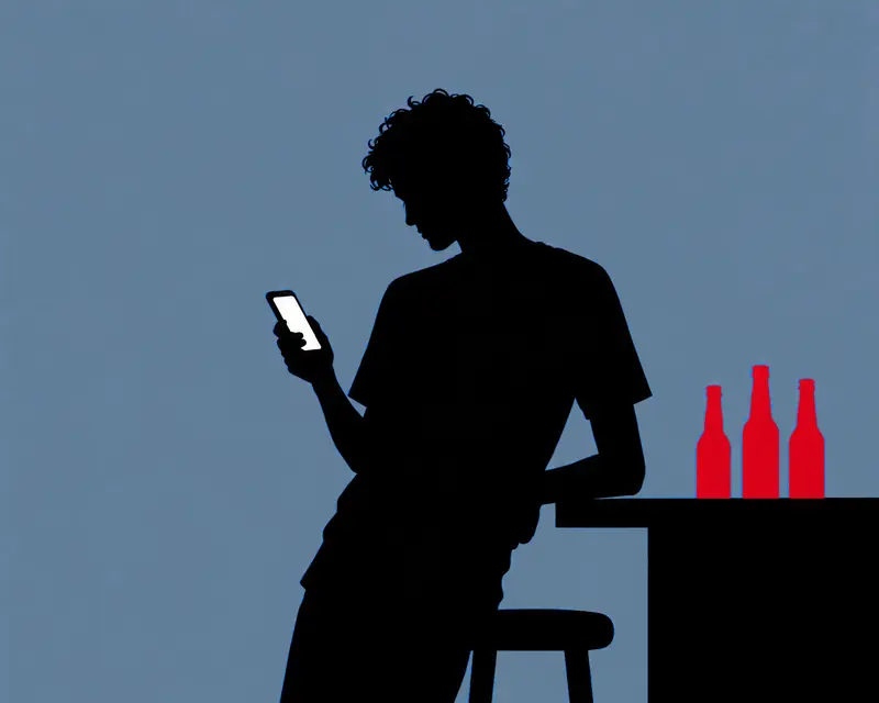 Illustration from the campaign storyboard: a person leans on a bar beside three red bottles.