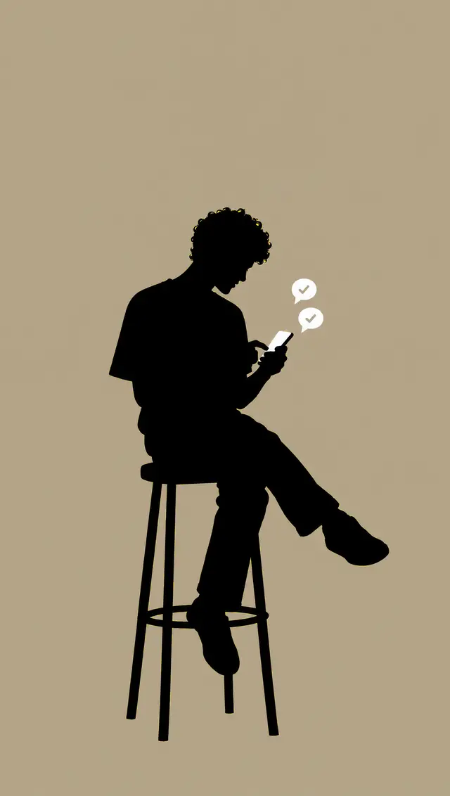 Illustration: a silhouette of a person on a bar stool, tapping answers on their phone.